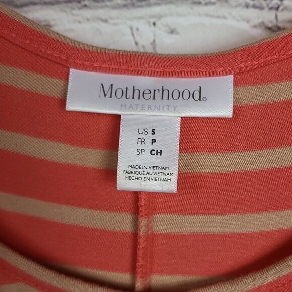 Motherhood Maternity Coral Tan Chevron Long Sleeve Stretchy Knit Swing Dress SM - Picture 6 of 8
